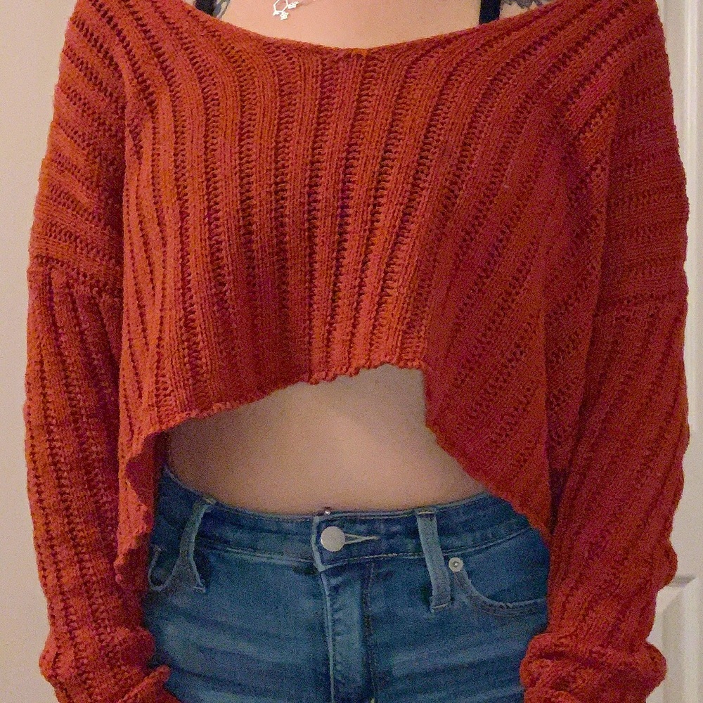 scarlet orange cropped scoop sweater